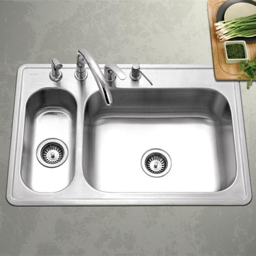 Houzer Legend Series Top mount Stainless Steel 4-hole 70/30 Double Bowl Kitchen Sink Kitchen Sink-Top Mount Houzer
